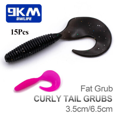 15pc Twister Curly Tail Grub Soft Bait Fishing Lua Lure Artificial Silicone Bait
