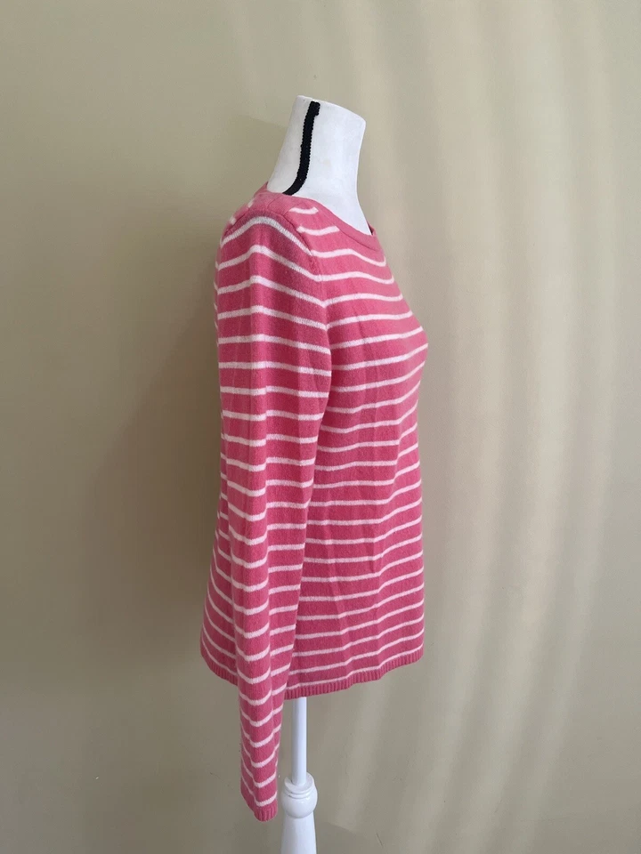 Peck & Peck Boat Neck Sweater 100% 2-Ply Cashmere Sz M Pink White Stripes - Image 3 of 4