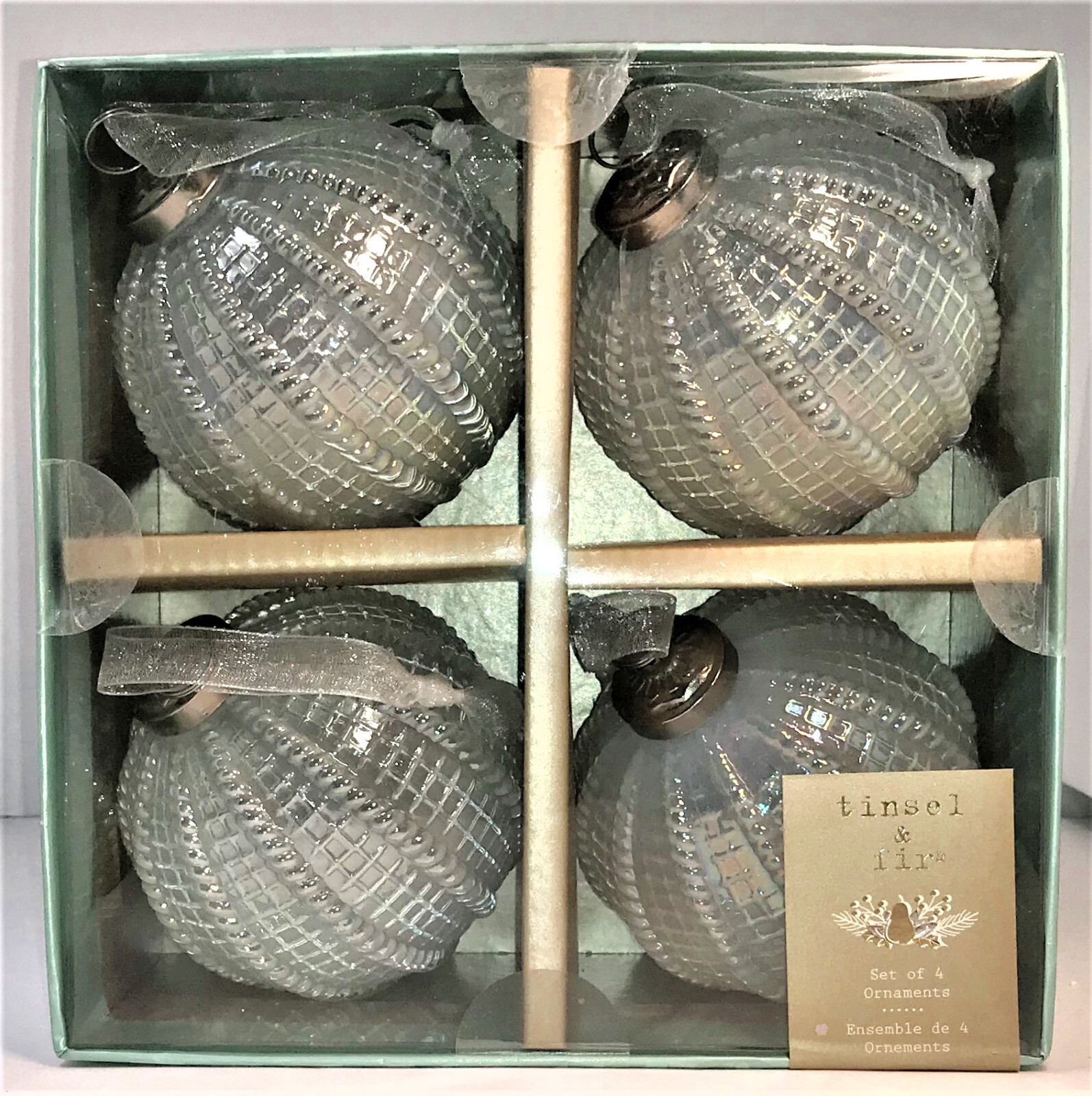 Tinsel & Fir SET OF 4 Christmas Pearl White Iridescent Jumbo GLASS