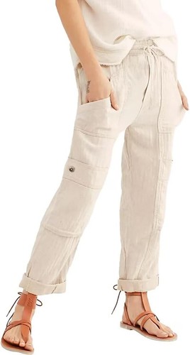 FREE PEOPLE Feelin Good Utility Pull On Pant in Natural Size XS LINEN COTTON