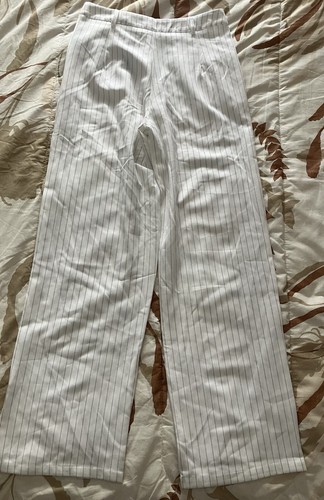 Women’s High Rise White Pin Stripe Wide-Leg Dress Pants Size 8 - Picture 2 of 6