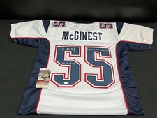 NEW ENGLAND PATRIOTS WILLIE MCGINEST SIGNED CUSTOM STITCHED JERSEY JSA W/ 2 INSC