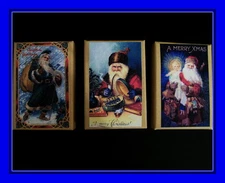 THREE VINTAGE POSTCARD GIFT BOXES OF SANTA  FOR CHRISTMAS