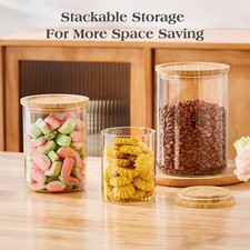 Glass Storage Jars w/ Wooden Lids Airtight Canisters Container, Gift Set of 3