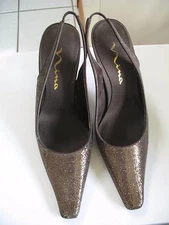 Womens Nina Brown Sparkly Slingback Heels Size 8 Medium EUC