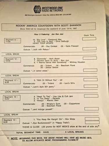 RADIO SHOW: 6/13/87 SCOTT SHANNON FEATURES: MIC MURPHY, KENY G, JON BON JOVI - Picture 5 of 5