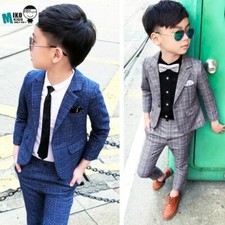 2Pcs Kids Boys Gentleman Long Sleeve Suit Coat Pants Party Formal Clothes Set