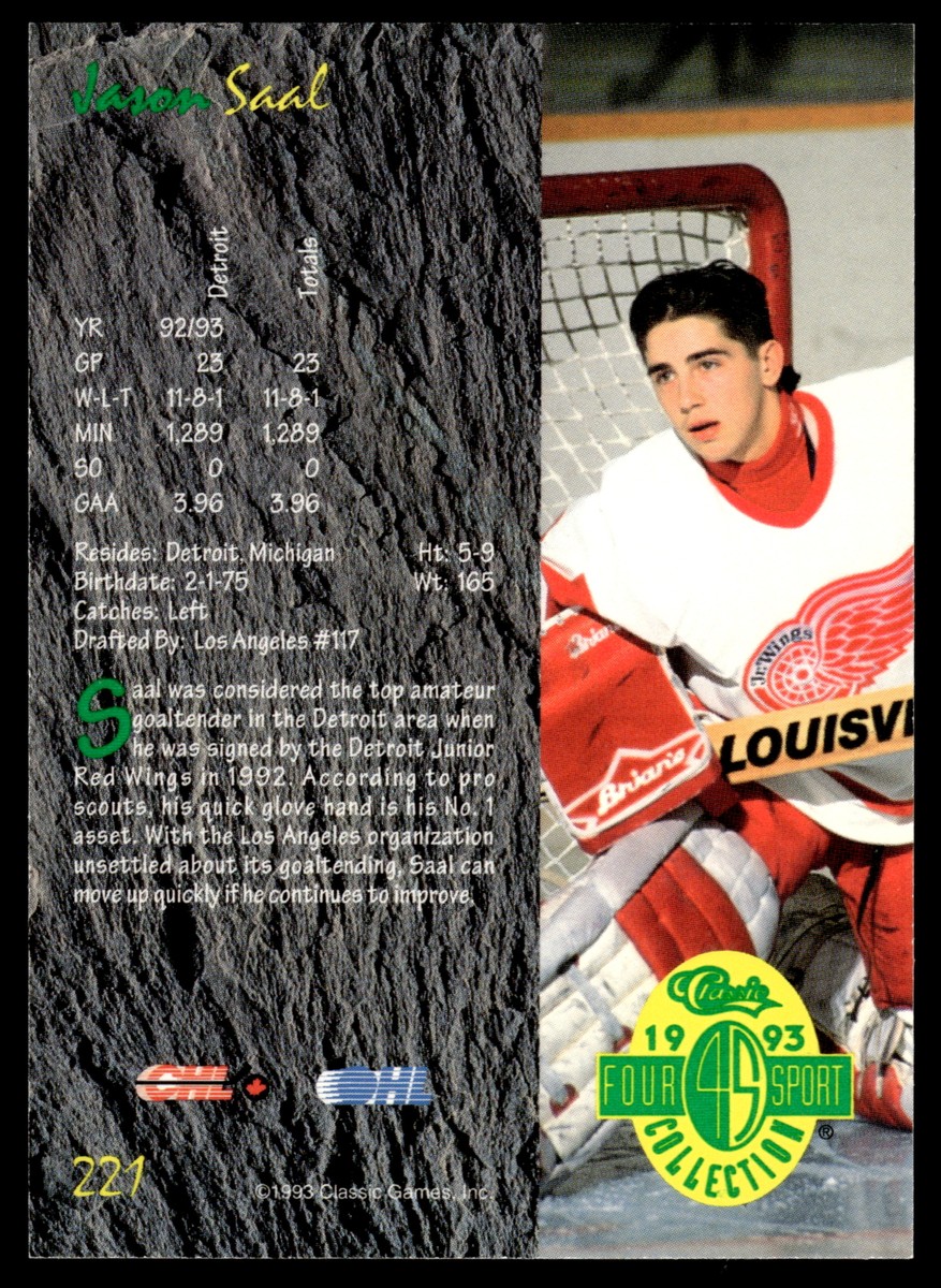 1993 Classic Four Sport #221 Jason Saal Rookie Detroit Red Wings