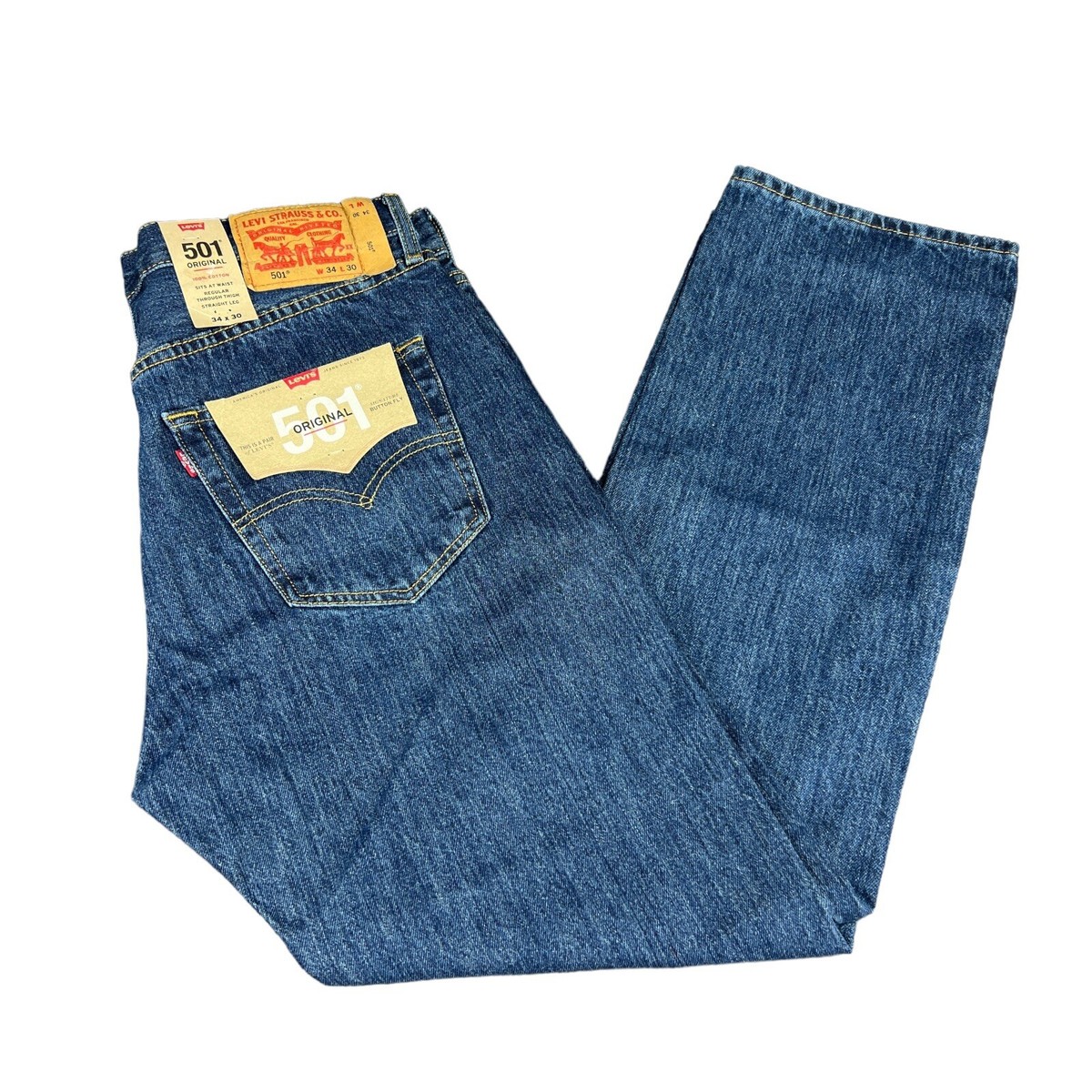 Levi's 501 Original Button Fly Navy Blue Denim Jeans Men's Size