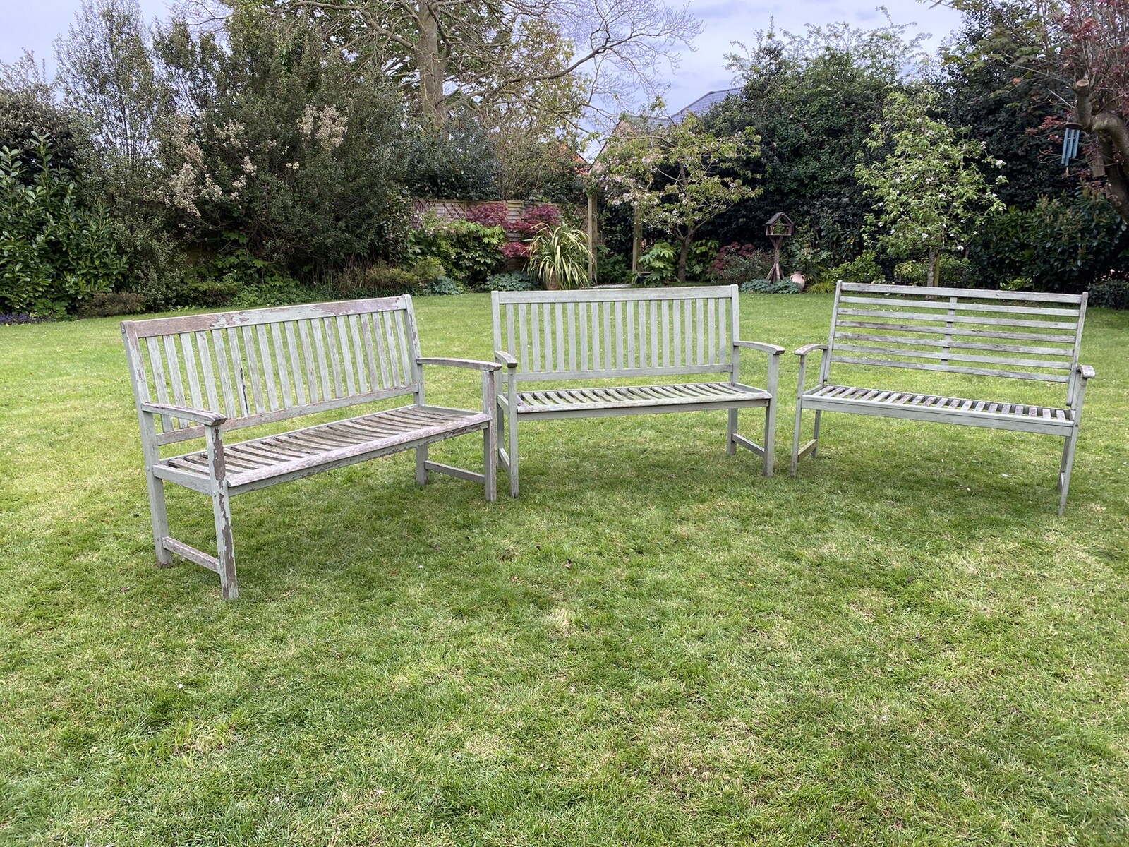 Three Used Wooden Garden Benches eBay
