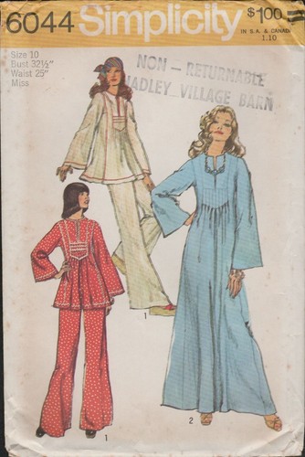 Simplicity 6044 Boho Hippie Caftan, Tunic, Pants Vtg 1970s Pattern Size 10 Uncut