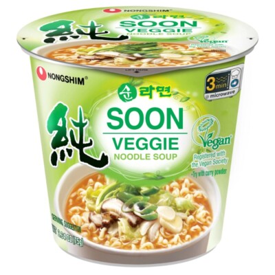 Nongshim Soon Veggie Savory Vegan Ramyun Ramen Noodle Soup Cup, 2.64oz X 6 Count