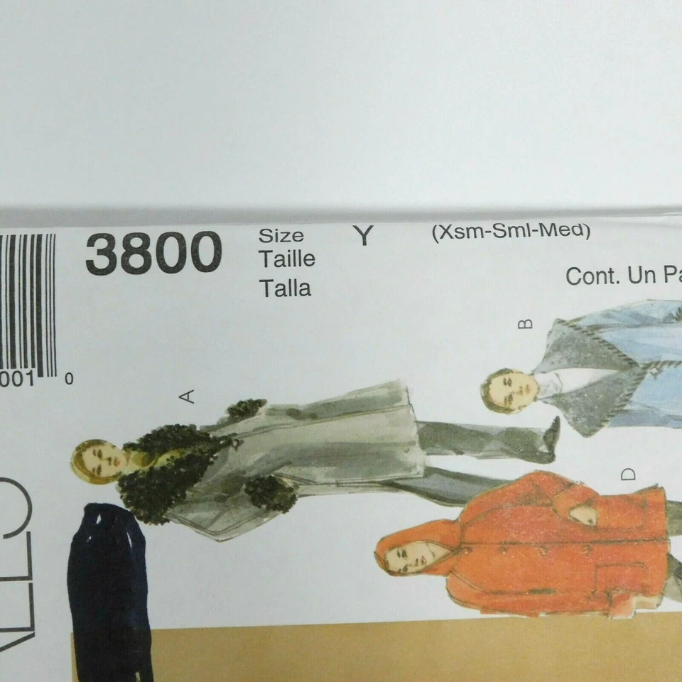McCalls 3800 Misses Coats Sewing Pattern XS-Med Uncut Lined Cuffed Side Pockets - Image 4 of 4