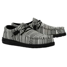 NEW! HeyDude- Wally Mens Black White SERAPE Boho Gravel Slip On Shoes