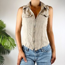 Vintage Y2k Khaki Gorpcore Granola Girl Zip Up Indie Grunge Cargo Vest / Size: S