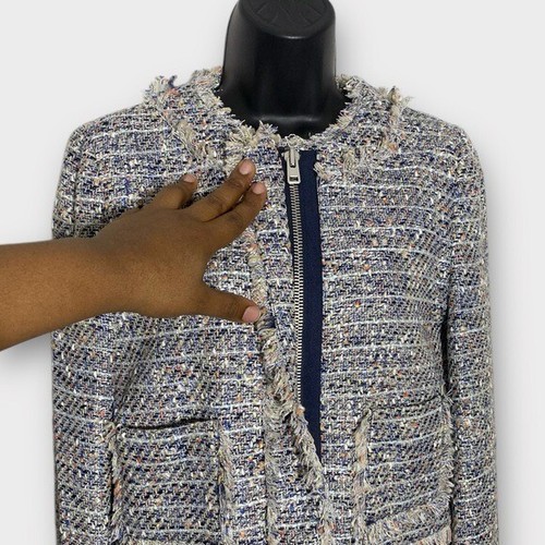 J. Crew Multicolor Tweed & Fringe Zip Front Jacket Size 4 Style# E7274 - Picture 4 of 14