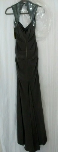 Woman’s Nicole Miller Fancy Silk Max Gown Train Sequence Trim Gray Sz 0 NWT $595 - Picture 3 of 12