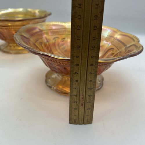Vintage Northwood Pair Marigold Carnival Pedestal Footed Compote Bowls - Picture 8 of 22