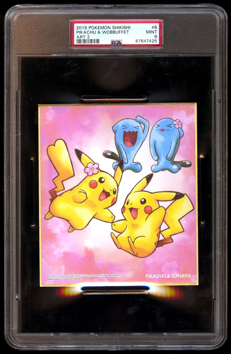 PSA 9 Mint Pikachu & Wobbuffet No. 6 Art 2 2019 Pokemon Shikishi