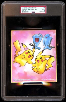 PSA 9 Mint Pikachu & Wobbuffet No. 6 Art 2 2019 Pokemon Shikishi