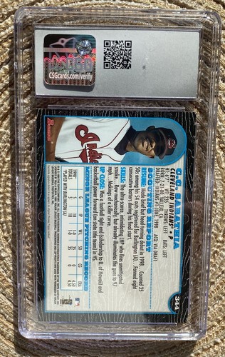1999 Bowman #344 CC Sabathia RC Cleveland Indians rookie card CSG 9 MINT - Picture 2 of 3