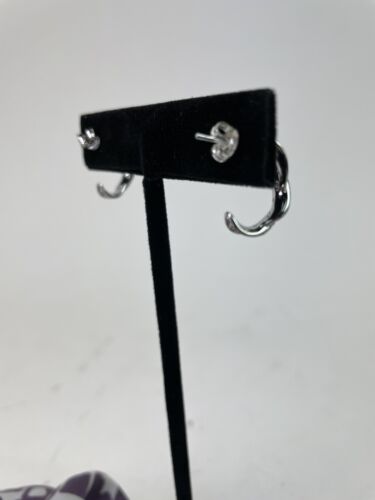 Pendientes de poste de aro de plata esterlina con aspecto de remolino de 1/2 diamante con chip estampado 925 - Imagen 2 de 3