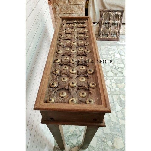 Indien Wooden Entry Hand Carved Console Table In Solid Wood with brass fitted - Picture 5 of 7