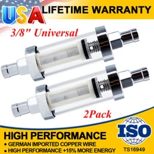 2Pc Universal Fuel Pump Filter 9748 Universal 3/8" Inlet/Outlet Clear View Glass
