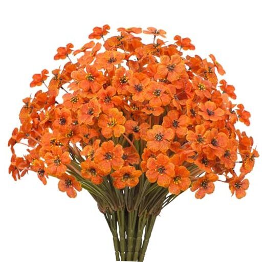 Outdoor Artificial Flowers 21 UV Resistant Bundles Fake Light Autumn Orange