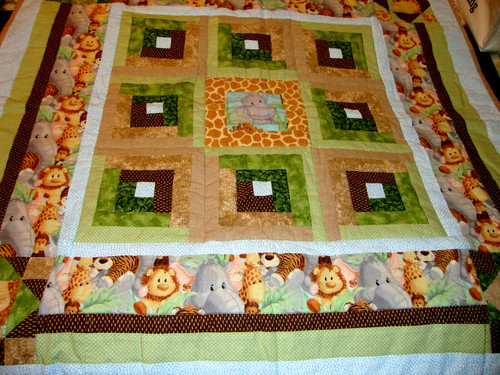 Handmade "JUNGLE NURSERY" 36" Sq Baby/Toddler Quilted Reversible Blanket 204
