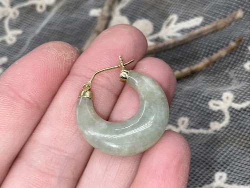 New 14K Genuine Jade Hoop Earrings - Picture 3 of 6