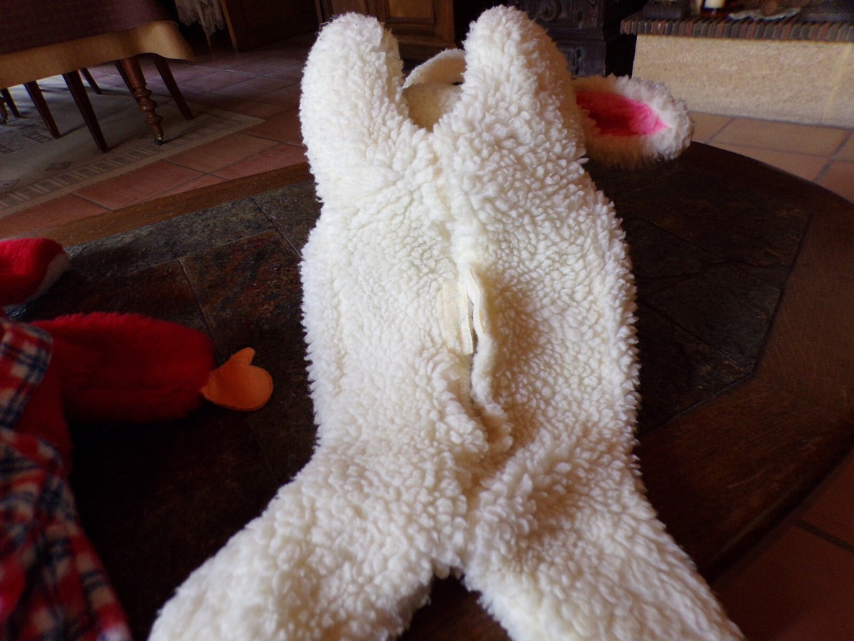 Ancien Range-pyjama Enfant, Tissu Mouton/lapin, Vintage 1960, Made In France