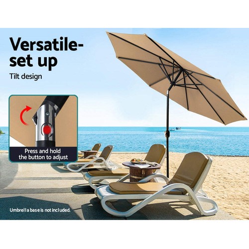 Instahut 2.7m Outdoor Umbrella Pole Stand Garden Sun Beige - Picture 3 of 7