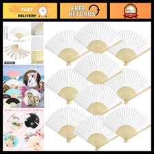 100 White Bamboo Folding Paper Fans - Handheld Party Decor for Weddings  Events