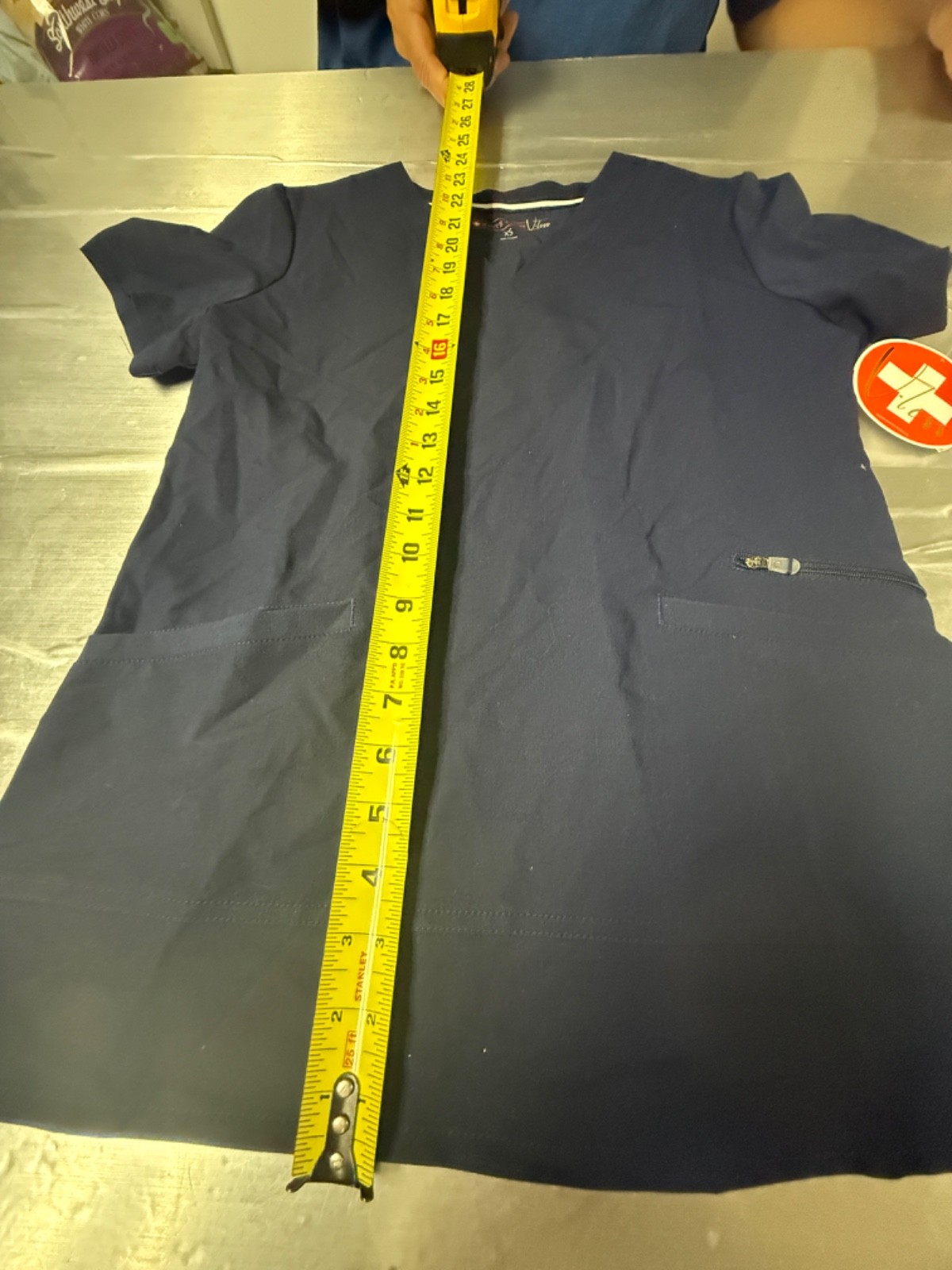 White Cross V Tess XS Navy Blue Scrub Top