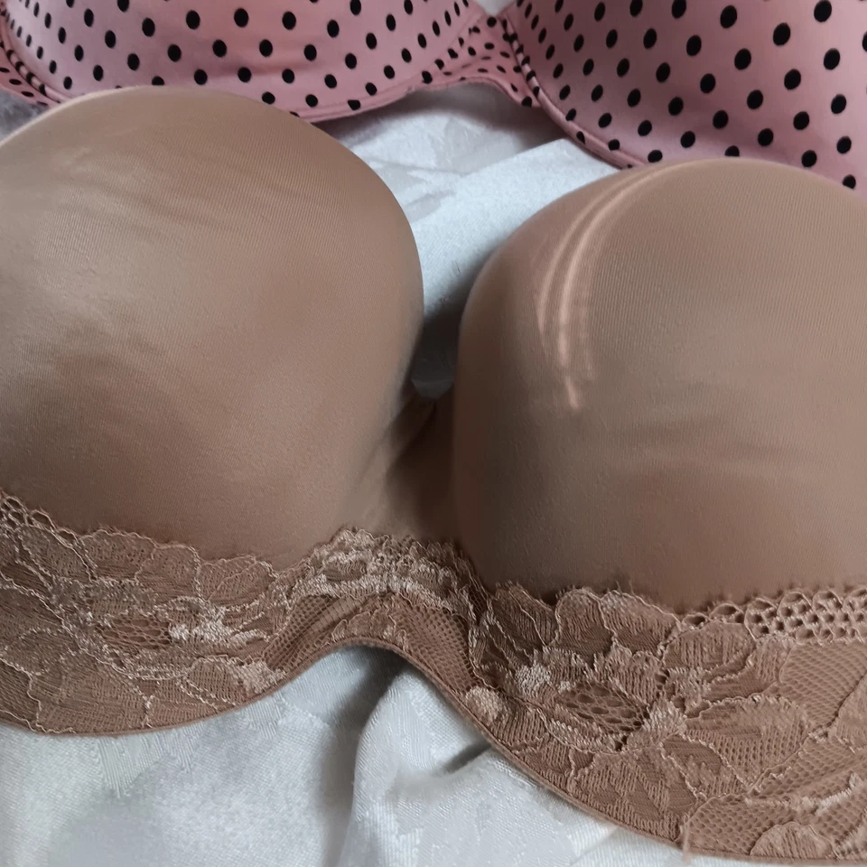 Lot Of 2 Victoria's Secret Smooth Beige 36DD Soma 38DDD Padded Pink Dot Bras GUC - Image 3 of 4