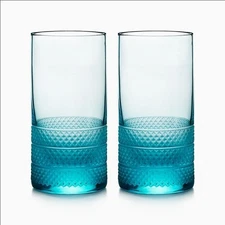 Tiffany & Co Diamond Point Blue Tall Glasses Set of 2 with Box