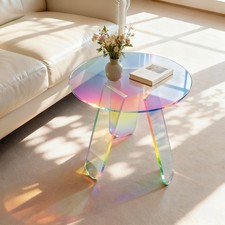 Premium Acrylic Side Table 18.11x17.52 inch Clear Modern Iridescent Coffee Table
