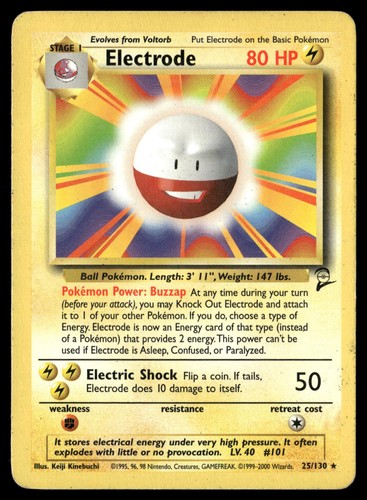 Electrode 25/130 Rare Base Set 2 Pokemon Moderately Played
