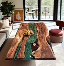 Green Epoxy River Table Top | Luxury Resin Wood Slab | Custom Dining Table top