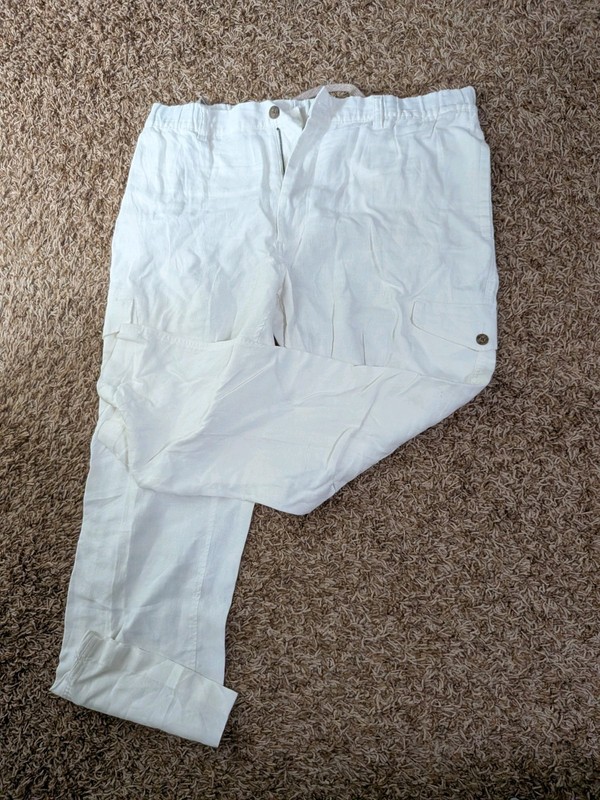 Caribbean white men's linen cargo pants size 38x30
