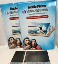 Pair 12” Phone Screen Magnifiers – Video Amplifier Stands Dark Wood Finish