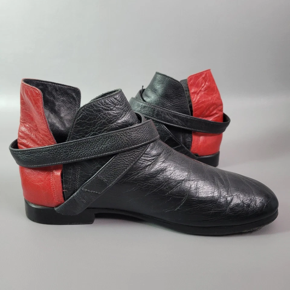 Newbark туфли кожи ботильоны двухцветный крест ремень красный черный размер 10,5 - Изображение 2 из 4