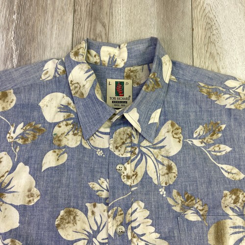 VINTAGE Tori Richard Hemd Herren L blau Hawaii Aloha Beach Hut Camp Lawn USA - Bild 2 von 10