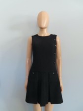 CHANEL 25S Black Alpaca Blend Tweed Sleeveless Pleated Mini Dress F 34/US 2