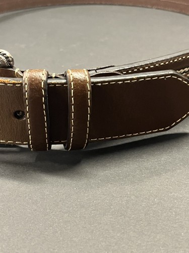 Western Style Belt Men's Leather With Buckle Cowboy Brown Belt 36/38 - Picture 5 of 12