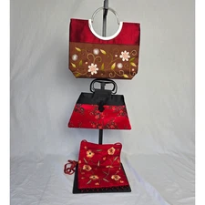 3 Beautiful Floral Bags 2 Satchels, 1 Crossbody Red Multi-Color Different Brands