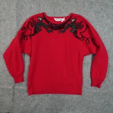 Vintage Andriano Fatigati Sweater Womens Large Lambswool Angora Embroidered Red
