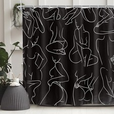 Black White Shower Curtain Modern Abstract Minimalist Line Art 72x72 Inch