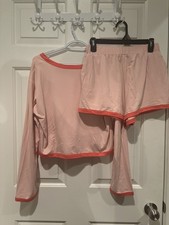 unbranded pink womens medium pajama set shorts and long sleeve shirt